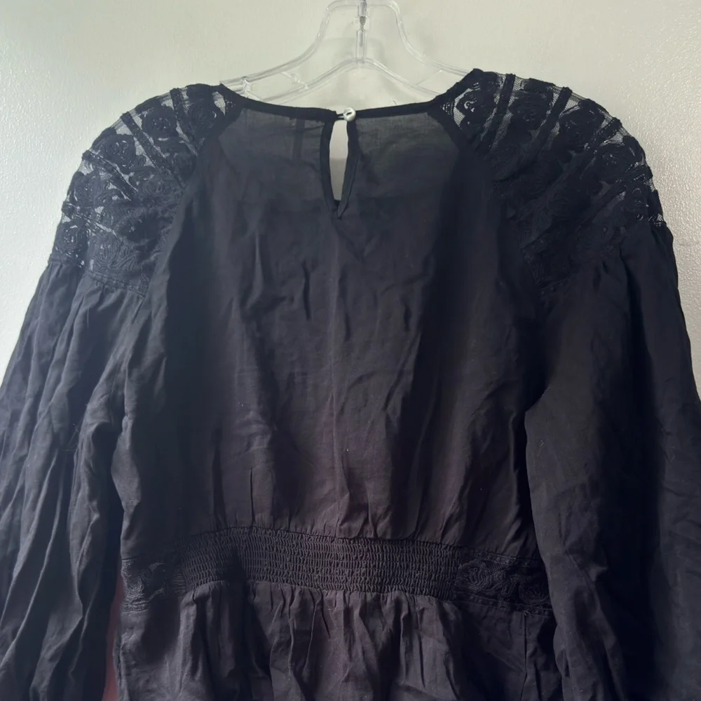 Free People Black Eyelet Top Sz S